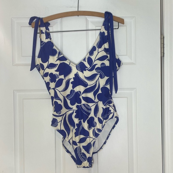 KATE SPADE Zigzag Floral Bow-strap V-neck One-piece - Medium - Picture 2 of 4